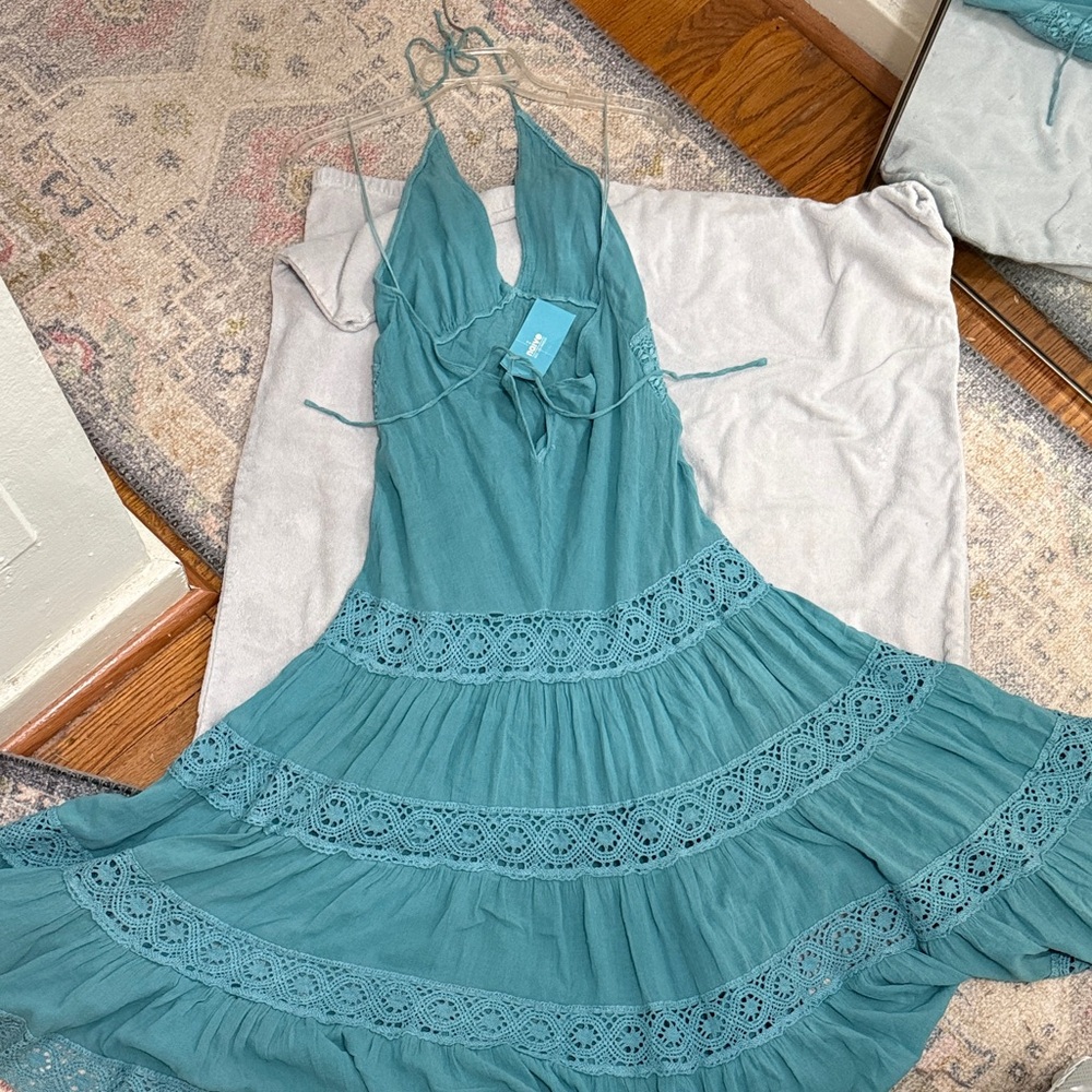 Boho Teal Lace Midi/Maxi Dress - Picture 3 of 7